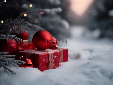 圣诞节圣诞树礼物雪地节日广告背景
