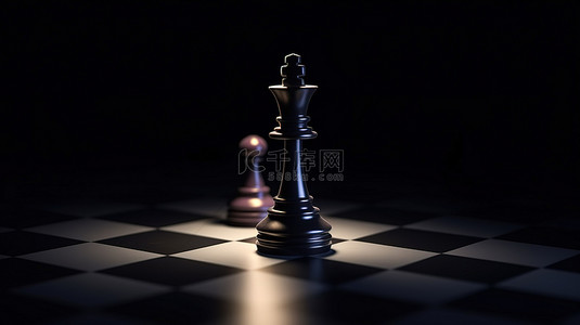 照亮黑暗背景图片_3D 渲染中国际象棋国王的照亮和模糊特征