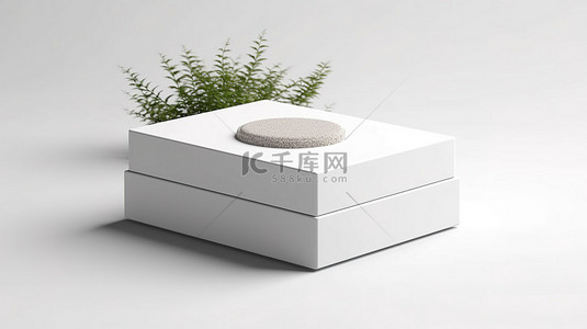 白色背景上带有可生物降解泡沫包装的方形生态友好盒的 3D 渲染