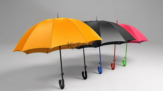 彩色雨伞海洋中的黑色雨伞 3D 渲染
