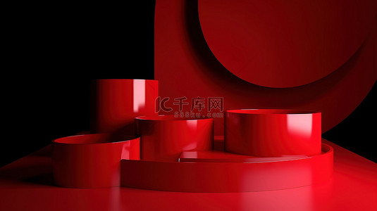 用于营销的红色背景促销 3D 显示讲台