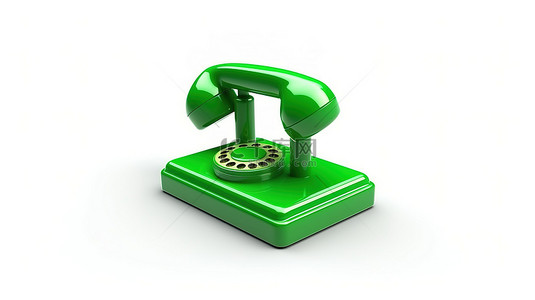 3d 渲染简约电话图标以绿色隔离在白色背景上