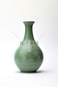 陶瓷历史背景图片_带有装饰图案的东方绿色花瓶