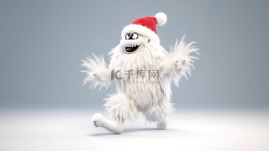 行走背景图片_喜庆的白色雪人 3D 渲染昂首阔步地慢跑或戴着圣诞老人的帽子