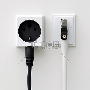 插座背景图片_白色和黑色墙壁插头，电线连接到插座