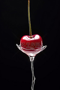 摇滚樱桃背景图片_勺子中间挂着一颗樱桃，上面洒了一些水