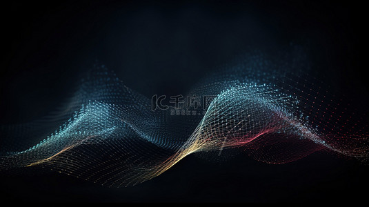 金光科技背景图片_在 3d 渲染中具有科学波和粒子元素的未来网格背景