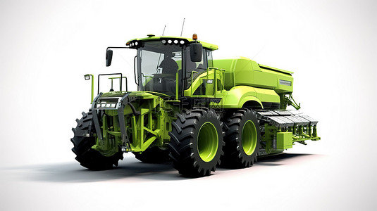 农业机械图标背景图片_白色背景与绿色现代联合收割机的 3D 渲染