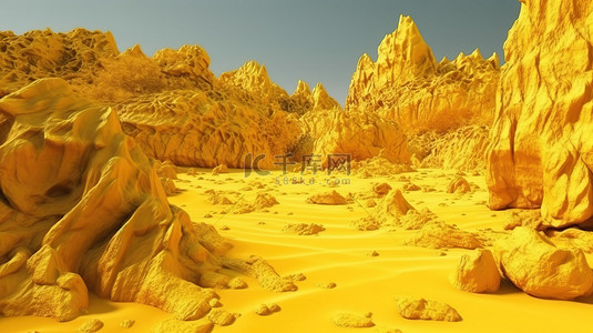 地形气候背景图片_3d 渲染中黄色岩石海滩的低多边形地形景观