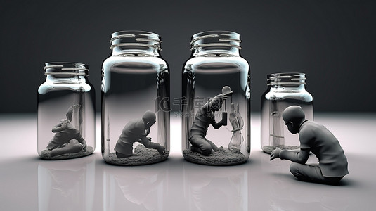 科技互联网会议背景图片_手机在装满的罐子旁边挥舞着 3D 人物