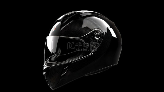 黑色经典风格碳摩托车头盔的 3D 渲染