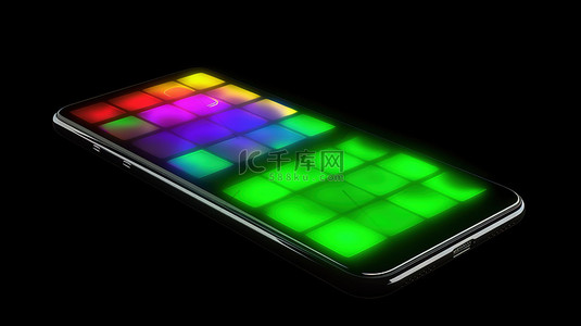 科技设备背景图片_黑色背景上带有色度键屏幕的单个智能手机的 3D 渲染插图