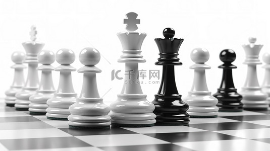 3d 国际象棋领导力的白色背景概念