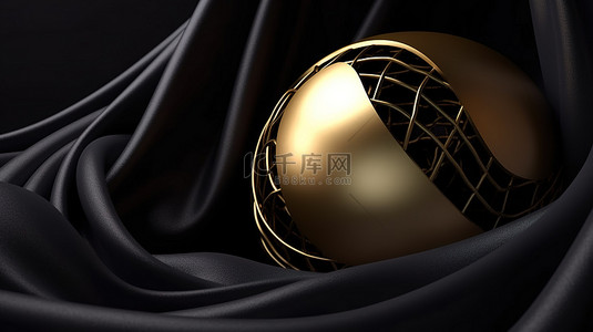 神秘的黑色背景 3d 渲染上闪闪发光的金色球体