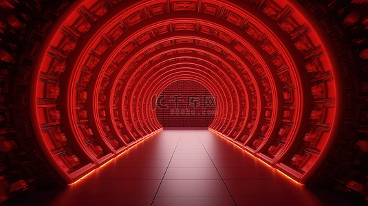 中式活动海报背景图片_中国新年庆祝活动的红色背景隧道，具有 3D 渲染的充足复制空间