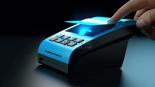 卡通刷卡购物背景图片_3D 渲染的手在付款机上刷卡的插图