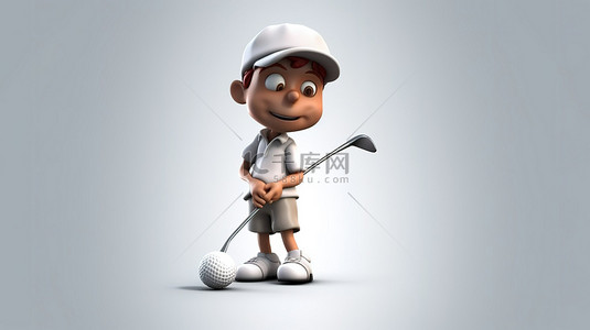 高尔夫卡通背景图片_3D 插图中活泼的高尔夫球手