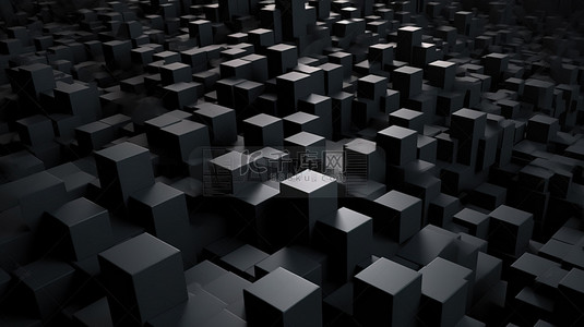 简约的 3D 渲染黑色立方体图案，具有简单的形状，让人联想到山顶对称且富有创意的明亮