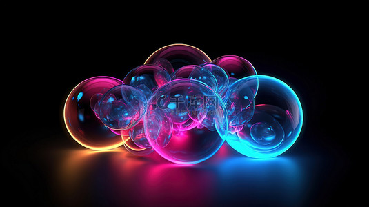 蓝紫泡泡背景图片_抽象的霓虹灯发光球体在 3d 渲染空间中盘旋