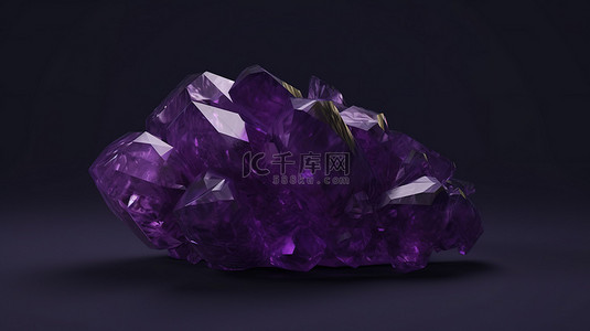 地质宝石 3D 数字渲染中多面抽象紫色紫水晶晶体的集合