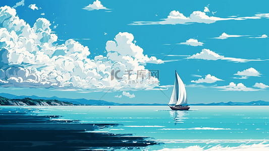 卡通海洋蓝色背景图片_大海帆船背景