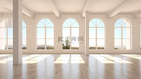中国家庭的背景图片_明亮的空间设有大窗户 3D 视觉效果