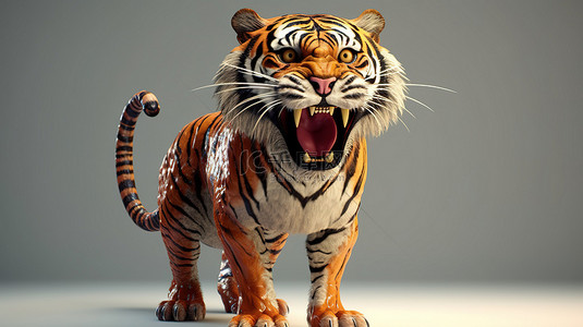 幽默的老虎在 3D 渲染中栩栩如生