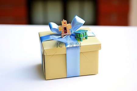 一个小型的微型销售标志架，装在包装好的礼品盒中，装扮成建筑师