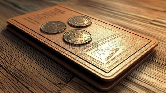 稻草人钱包背景图片_3D 渲染插图卡硬币和钱包在商业和经济中的好处