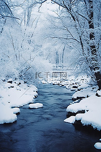里美背景图片_积雪中的由美河‘里山’