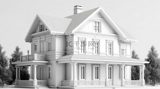 楼背景图片_白色背景上 3D 渲染的白色两层楼房屋