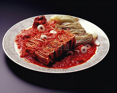 盘子上的肉菜的图像