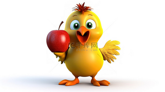 大母鸡小母鸡背景图片_厚脸皮 3d 母鸡抓着一个苹果