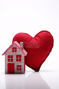 红色房地产背景图片_红色的心和白色背景上的房子