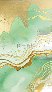春天绿色鎏金抽象水彩晕染金线纹理3设计图