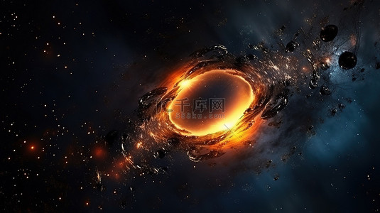 天文黑洞背景图片_深不可测的黑洞的抽象空间壁纸 3D 插图