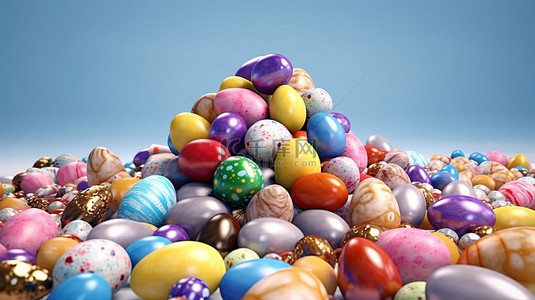 彩色春季背景图片_3d 创建的充满活力和欢快的复活节彩蛋堆栈