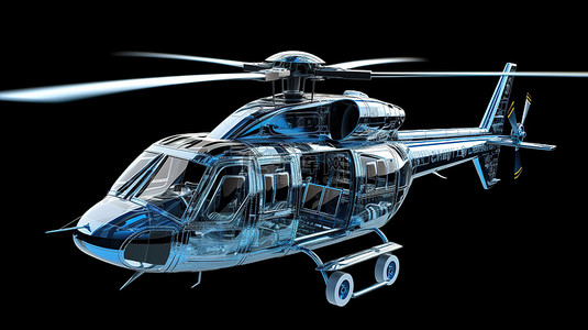 直升机模型背景图片_直升机线框机身结构3D模型
