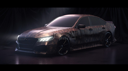 车展场景背景图片_3D渲染中用布隐藏的新车