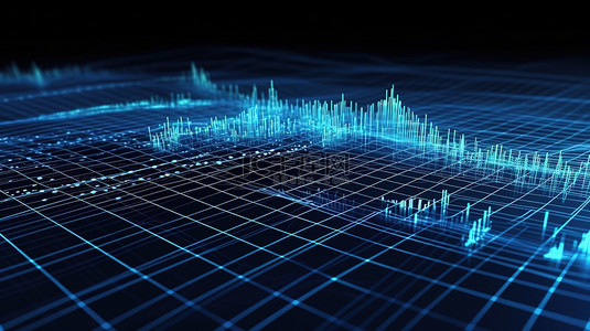 股票蓝色背景背景图片_3D渲染背景中的蓝色数字金融投资图