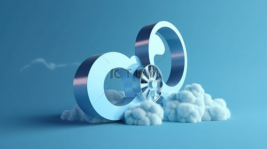 蓝色背景与云和 3D 渲染视频播放图标