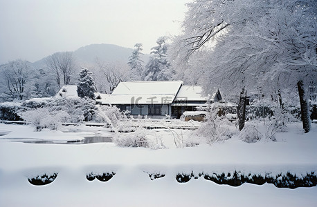 雪景房子背景图片_亚基马被雪覆盖的房子