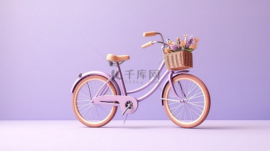 交通绿色背景图片_软紫色背景下生态友好型交通自行车的 3D 渲染