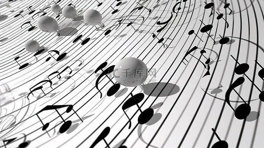 琴符背景图片_简单的卡通设计 3D 乐谱背景插图，带有白色圆圈和绘制的音符