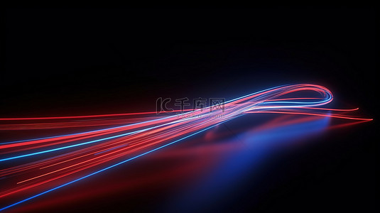 红色和浅蓝色的光在 3d 渲染的背景上留下足够的空间用于文本或消息