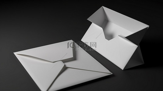 3d 图形中的一张空白卡片和一个打开的信封
