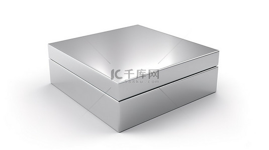 白色背景上单独站立的银色铝盒的 3D 插图