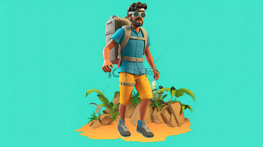 旅行者背景图片_带有虚拟现实头盔的旅行者的令人愉快的 3D 渲染