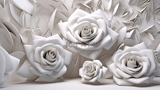 玫瑰花纹背景图片_以 3d 玫瑰为背景的白色场景