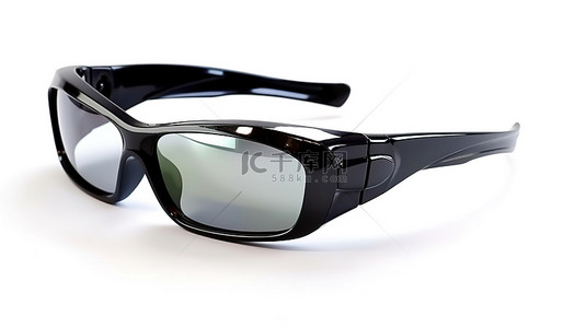 孤立的白色背景黑色 3D 眼镜，用于电视屏幕看电影